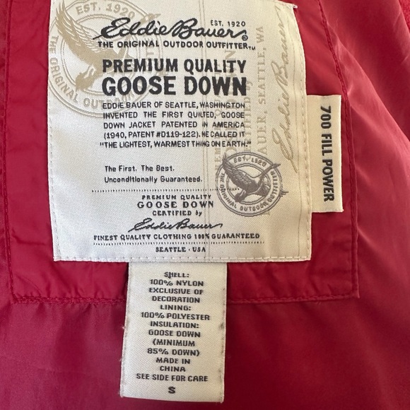 NWOT Eddie Bauer Goose Dow Red EB700 Quilted Puffer Jacket Size Small - Picture 11 of 12